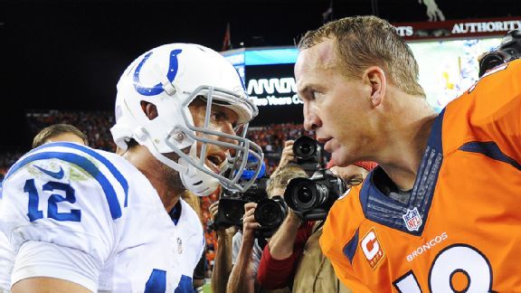 andrew luck and peyton manning face off colts vs broncos nfl 2015