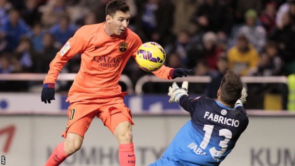 la liga barcelona forward lionel messi high score soccer 2015 images