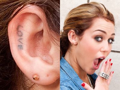 miley cyrus love ear tattoo craziest celebrities 2015 images