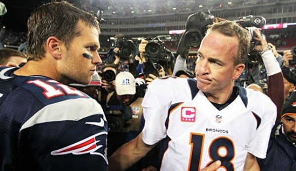 peyton manning feeling up tom brady with denver versus patriots playoff 2015 nfl images