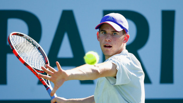 dominic thiem gives hard ball to andy murray at 2015 miami open masters