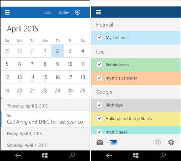 windows 10 universal mail calendar apps 2015
