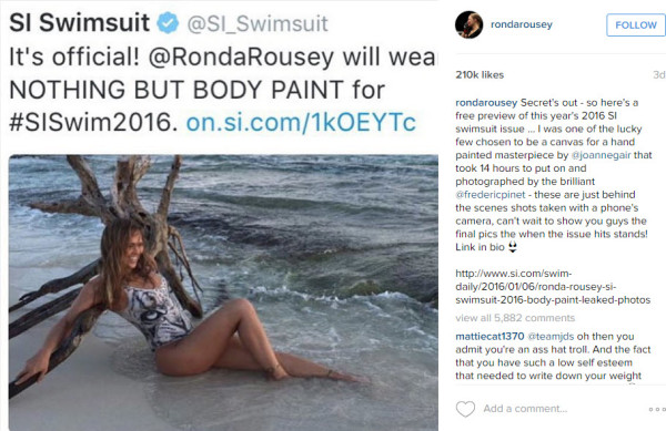 ronda rousey bodypaint sports illustrated pics 2016 gossip
