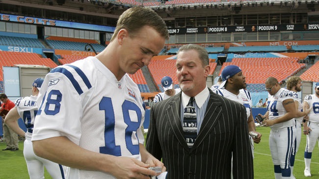 Colts Jim Irsay crawls back to peyton manning with statues & jerseys 2016 nfl