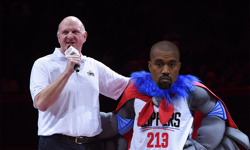 kanye west invited for los angeles clippers mascot 2016 images
