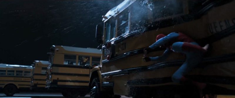 spider man homecoming thrown against bus