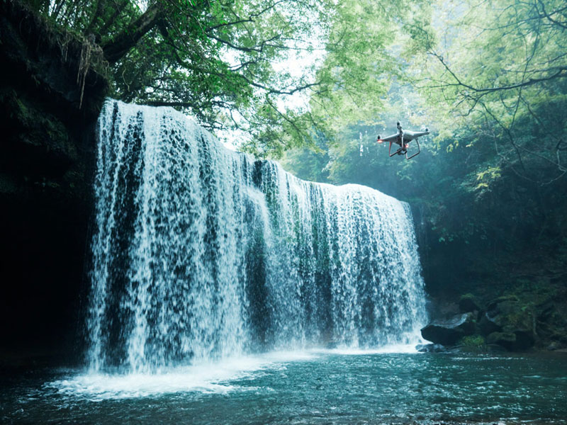 camera drone shooting waterfall