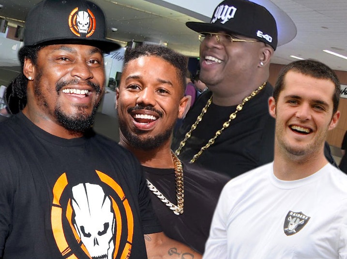 marshawn lynch celebrates with new oakland raiders family nfl 2017