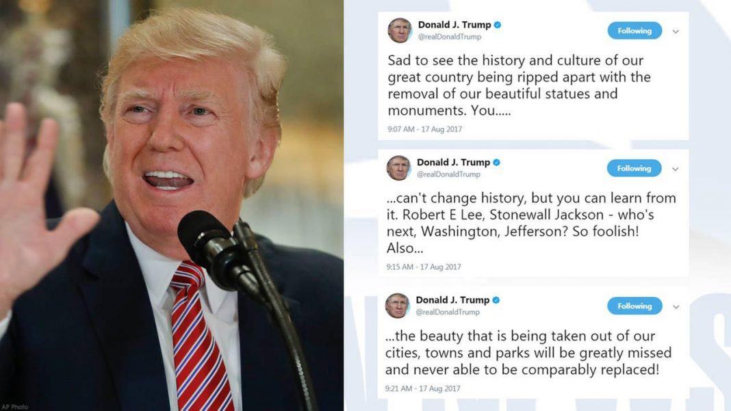 donald trump tweet about confederate statues history
