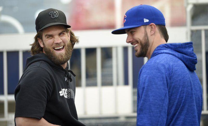 nationals bryce harper bulge with cubs kris bryant laughing