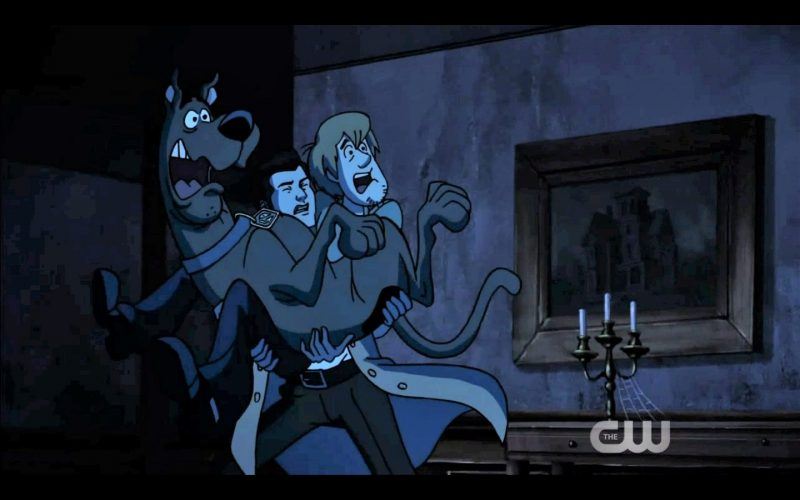 scoobynatural shaggy in castiels arms with scooby