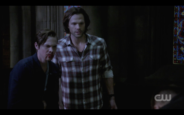 supernatural jack sam winchester react as sam doubles over with michael possession