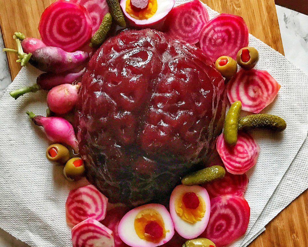 zoodle brains with cranberry blood fun halloween kids treats