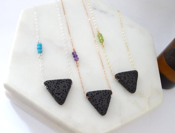 Lava Rock Triangle Aromatherapy Essential Oil Diffuser Necklace self care hot holiday gifts