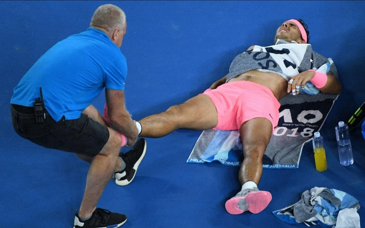 rafael nadal thighs wide open from injury stroking 2019 french open