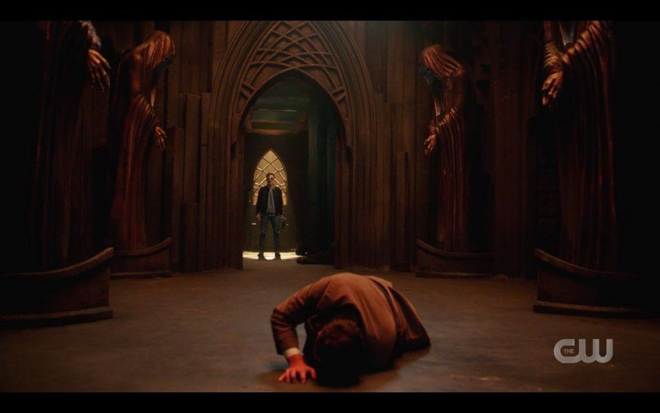 Castiel thrown on floor by Belphagor followers