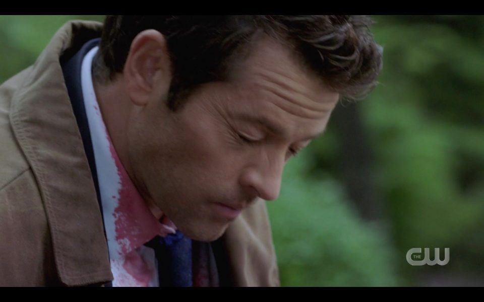 Castiel bloodied up talking to Melli in Golden Time