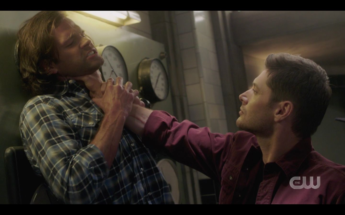 Dean pursues Sam and continues to throw him around, clearly way stronger th...