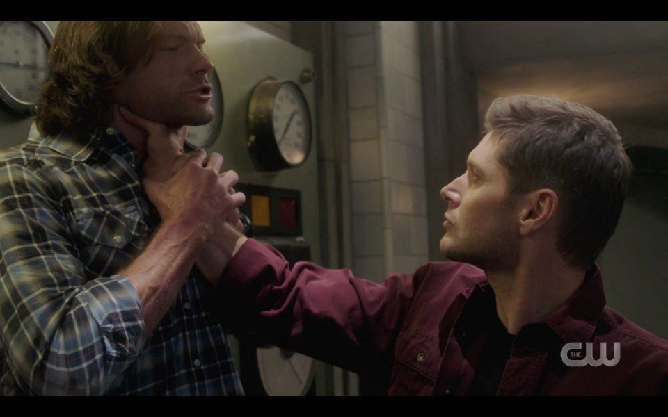 Evil Dean Winchester picks Sam up by throat SPN 1505