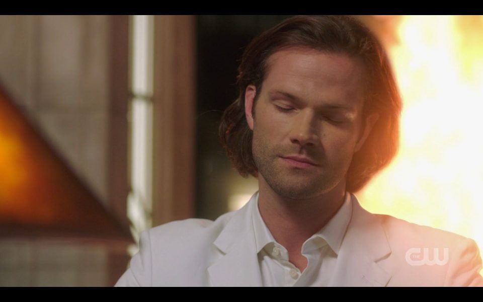 Sam basking in fire that engulfed Dean Winchester Supernatural