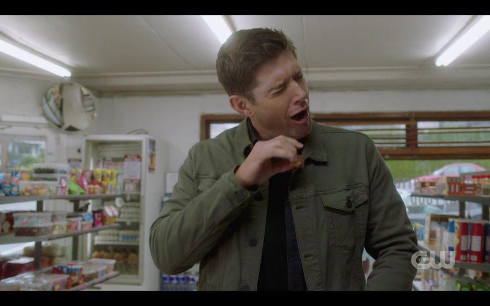 Dean Winchester suffering toothache stuffing grilled cheese in mouth