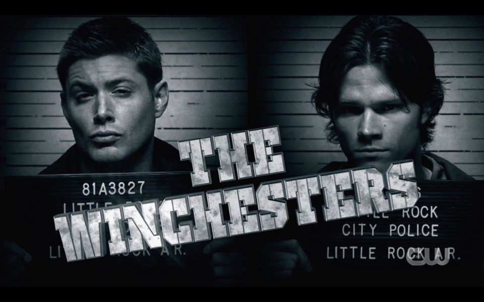 Dean Winchester with Sam mug shots for monster mayhem