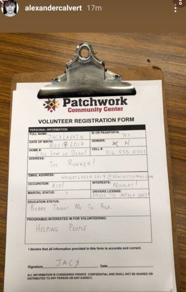 Patwork religion sign up sheet with jacks name SPN 1515