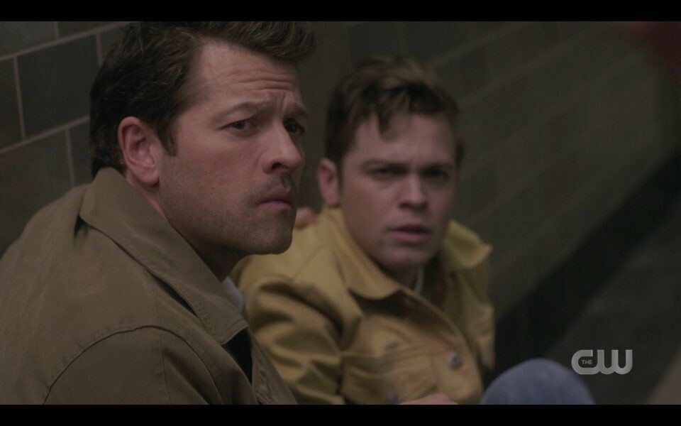 Castiel and Jack on floor shocked Dean is shooting Sam Winchester SPN 1517