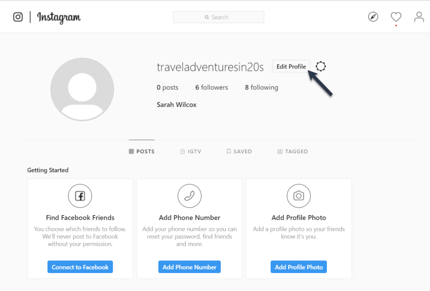 Instagram profile information section to fill out 2021