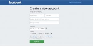 signing up for a new facebook account