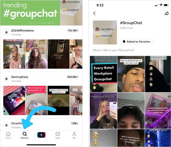 TikTok for your and discover pages with groupchate images