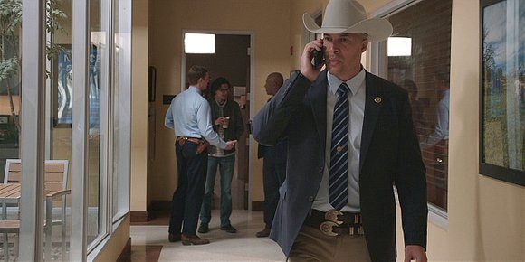 Walker James Coby Bell hot in white cowboy hat tight khakis.