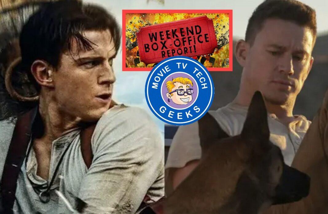 Uncharted Dog top box office holiday weekend tom holland 2022
