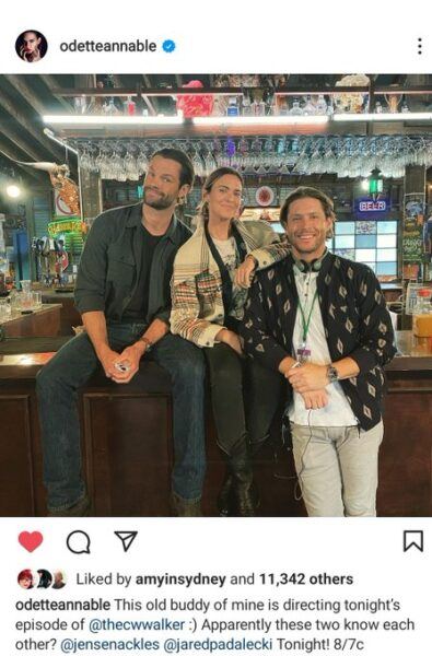 Odette Annable instagram post with Jensen Ackles bulging on Jared Padalecki for Walker.