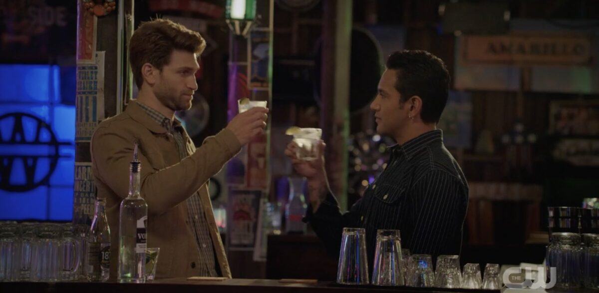 Gay Liam and Dan drinking to their hot relationship on Walker Keegan Allen