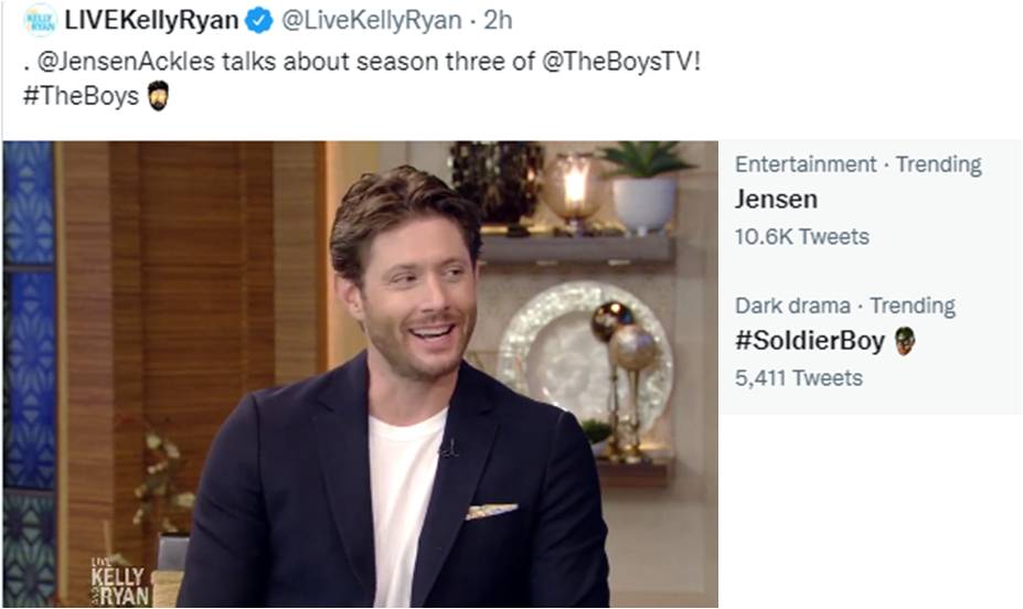 Jensen Ackles on live with kelly and ryan as soldier boy