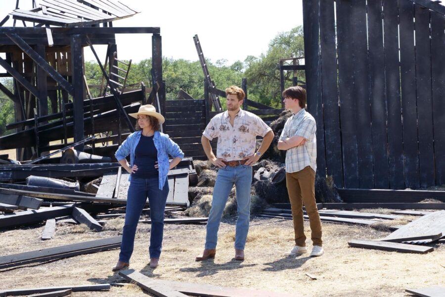Gay son Liam with Abby and boyfriend after barn burns down Walker 2.20