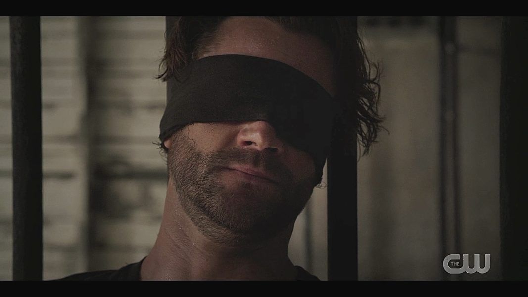 Jared Padalecki blindfolded in bondage scene on Walker 301.