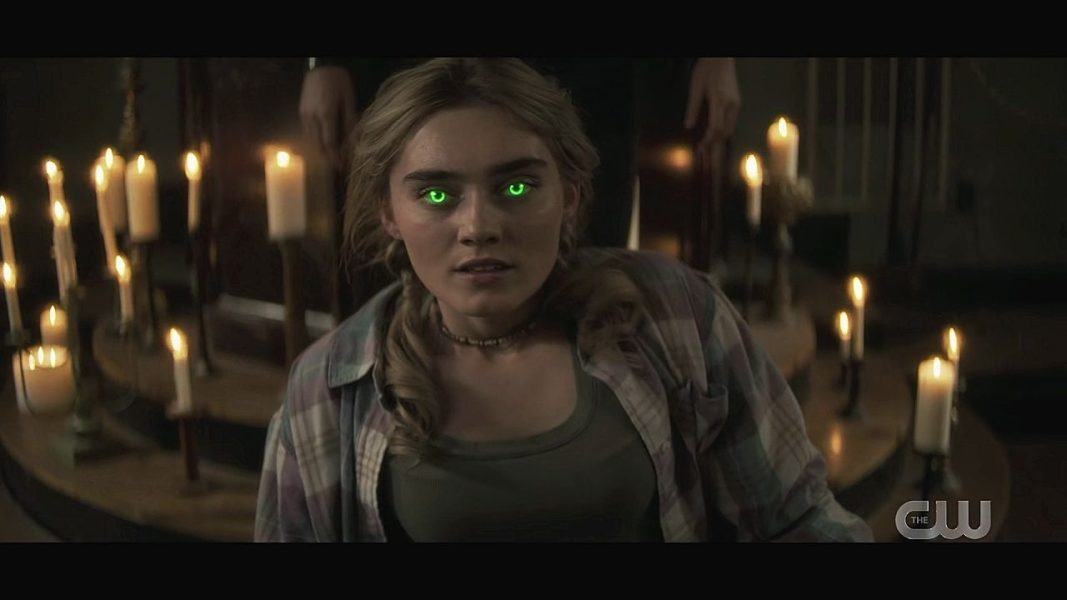 Mary Winchester eyes lit up green possessed by Demon for Tony to help.