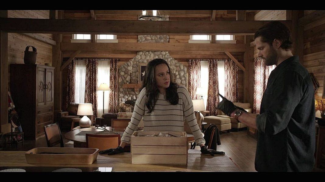 Walker Julia listening to Jared Padalecki rattle on in a nice cabin ranch home.