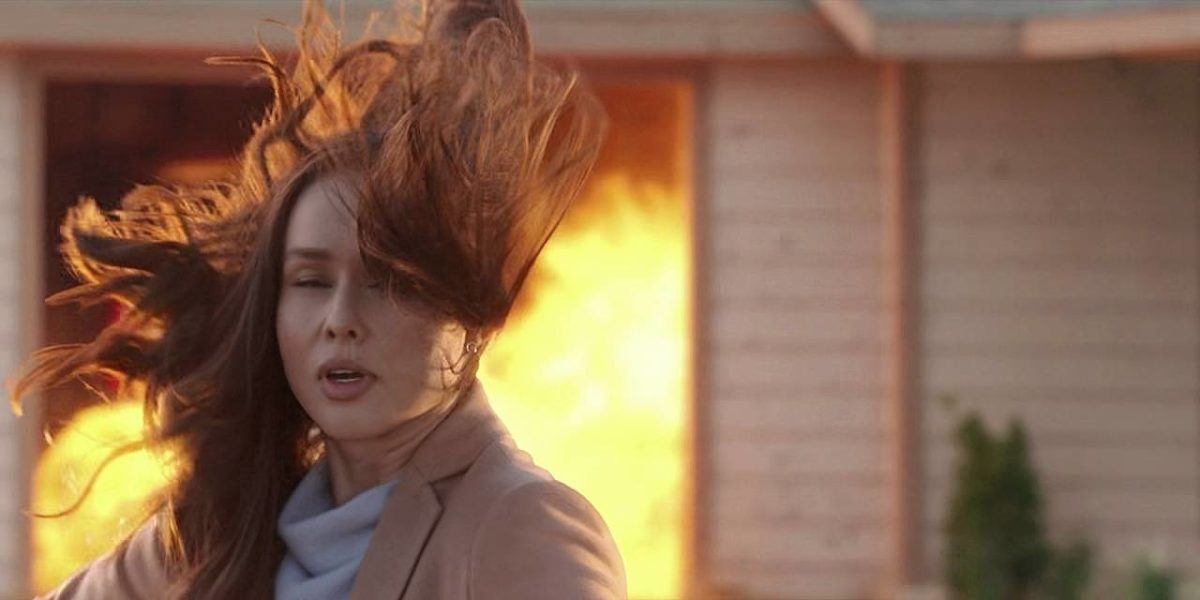 Walker on set explosion showing Julia hair flying up and face from impact 3.14.