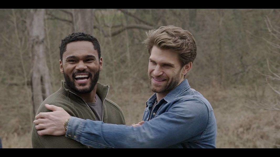 Walker gay Keegan Allen touching all over drunk Trey trying to turn him on set.