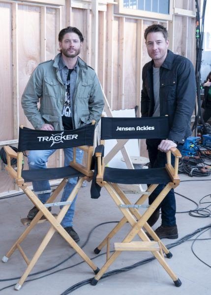 Jensen Ackles with Justin Hartley on Trackers set hot tight jeans boys