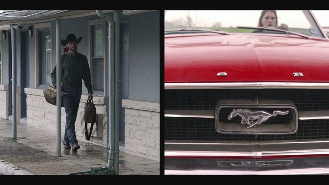 Multi shots of Walker checking into motel as daughter Stella drives off.